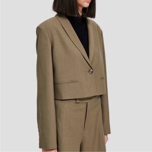 Lattelier Women’s Single-Breasted Cropped Blazer  Wool Size S in Olive Green